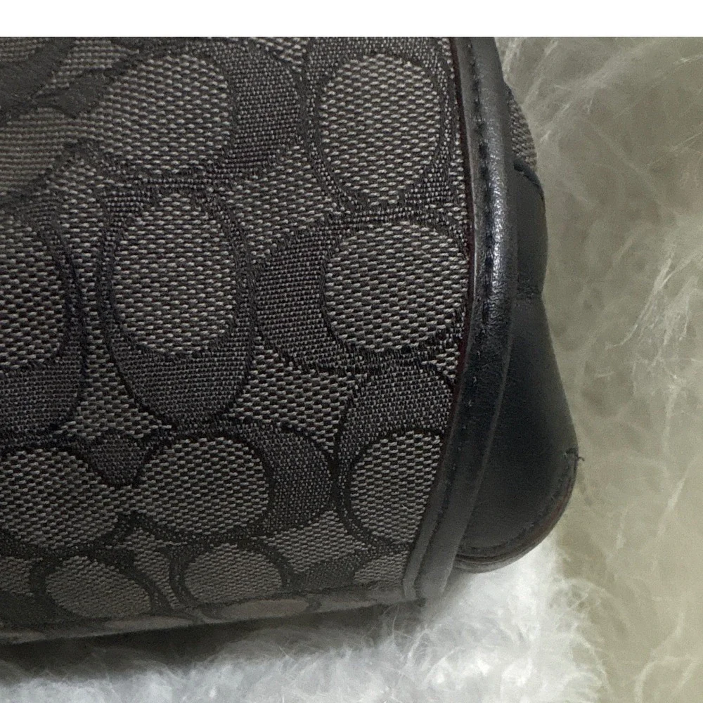 Coach Signature Jacquard Hobo Shoulder Bag Charcoal Grey Black Monogram Canvas